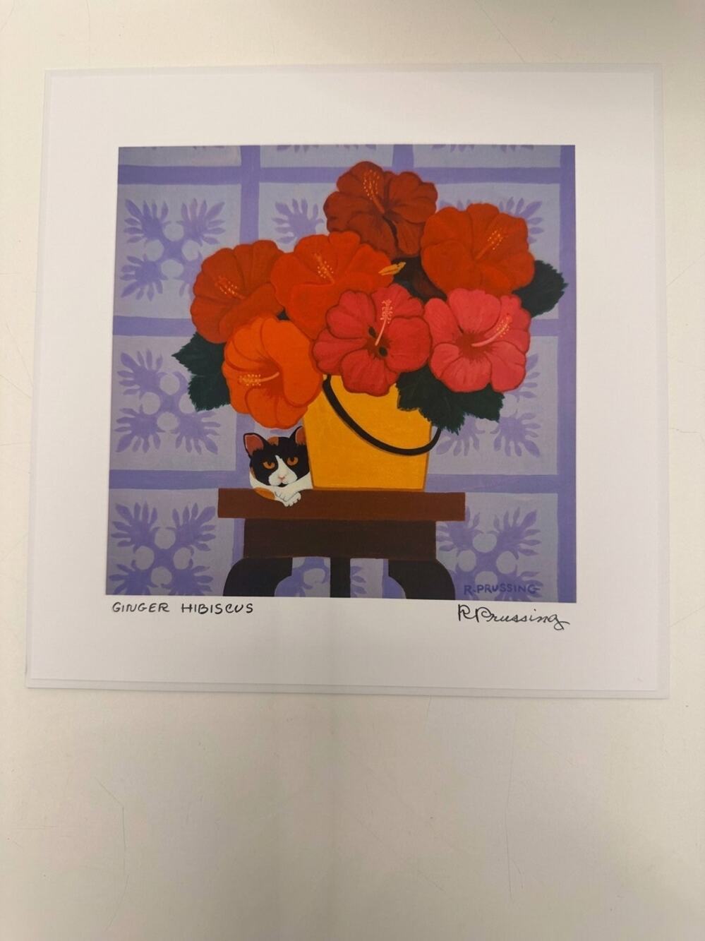 Vintage Rosalie Prussing "Ginger Hibiscus" Giclée, Whimsical Hawaiian Folk Art